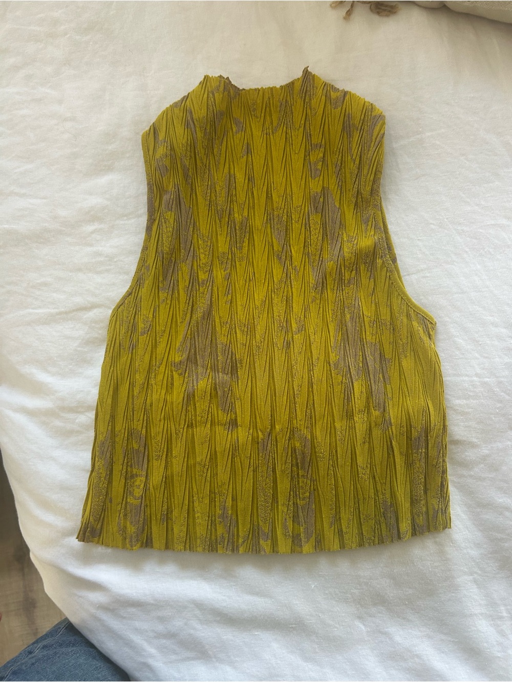 Zara Pleated Textured Sleeveless Top in Mustard Yellow
